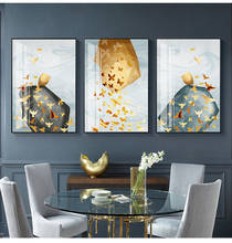 Cuadro de mariposas doradas voladoras y doradas con paisaje de piedra marrón, lienzo, arte de pared, póster, pintura para decoración del hogar y hotel 2024 - compra barato
