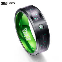 Jqueen fibra de carbono anel de festa verde zircão masculino anéis 100% carboneto de tungstênio casamento bandas anillos para hombres anel 2024 - compre barato