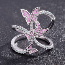 Romântico quatro borboleta womenring rosa cristal cúbico zircão anéis jóias noivado linda dança festa jóias anel tamanho 5-12 2024 - compre barato