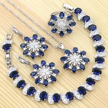 925 Silver Jewelry Kit Blue Cubic Zirconia White Crystal Earring/Pendant/Necklace/Bracelet/Ring Set for Women 2024 - buy cheap