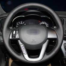 Cobertura para volante de carro, capa preta de couro artificial, costura à mão, para kia k5 optima 2011 2012 2013 2024 - compre barato