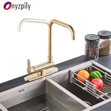 Onyzpily Brushed Golden Kitchen Basin faucet with 10 inch cover 360 Rotation Sink Faucet Deck Mounted Faucet Cold and Hot Mixer 2024 - buy cheap