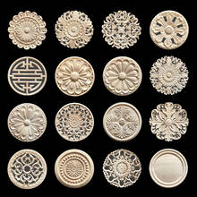 20cm Carved Flower Carving Round Wood Appliques for Furniture Cabinet Unpainted Wooden Mouldings Decal Decorative Figurine 2024 - buy cheap
