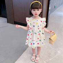 La ropa de los niños vestido de verano de las niñas mosca manga corazón colorido impresión vestido coreano de princesa estilo encantador niñas vestido 1-7Yrs 2024 - compra barato