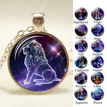 12 Constellation Necklace Zodiac Signs Glass Cabochon Pendant Necklace Link Chain Necklaces for Women Handmade Zodiac Jewelry 2024 - buy cheap