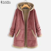 ZANZEA, женская зимняя верхняя одежда на молнии с длинным рукавом, винтажные толстовки, пальто, куртки с капюшоном, одноцветные свободные пальто, женское флисовое теплое пальто 2024 - купить недорого