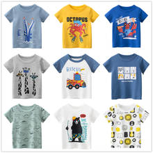 2022 летние детские футболки для мальчиков, 100% хлопок, с коротким рукавом, с изображением животных, детские летние топы, футболки 2024 - купить недорого