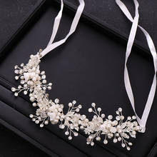 Wedding Hair Accessories Silver Color Pearl Flower Crystal Headband Bridal HairJewelry Wedding Hair ornaments Tiara Handmade 2024 - buy cheap