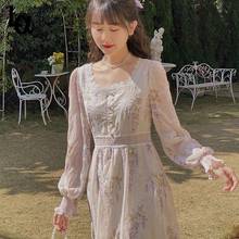 Luck A Evening Party Floral Dress Women Lantern Sleeve Elegant Vintage Dress Female Sweet 2021 Summer Ruffles Dress Korean 2024 - buy cheap