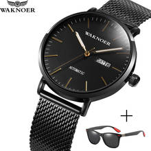 WAKNOER Double Calendar Stainless Steel Men Mechanical Automatic Wrist Watches Top Brand Luxury Business Men's Watch Male Clock 2024 - buy cheap