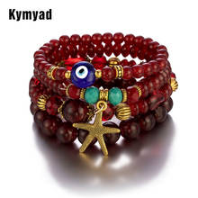 Kymyad-Conjunto de pulseras multicapa para mujer, set de 4 unids/set, joyería, cuentas de gafas, pulsera de piedra, cuentas de Ojos de estrella de mar 2024 - compra barato