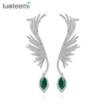 LUOTEEMI New Fashion Feather Drop Earrings for Women Wedding Engagement Bridal Jewelry Green Stone Pendientes Christmas Gifts 2024 - buy cheap