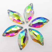 TopStone-diamantes de imitación en forma de hoja de pescado para confección de ropa, cristales transparentes AB con reverso plano, 2 agujeros, tamaño 9x20 14x30mm 2024 - compra barato
