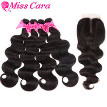 Miss Cara Remy-mechones de pelo ondulado brasileño, extensiones de pelo ondulado con cierre 100% cabello humano, 3/4 mechones 2024 - compra barato