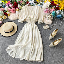 Vestido de gasa de lunares para Mujer, ropa informal Vintage, elegante, de cintura alta, estilo coreano, largo, Verano 2024 - compra barato