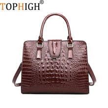 TOPHIGH Crocodile pattern  Briefcase Women Bags Fashion leather handbag Shoulder Bags male Laptop A4 paper tote bag Handbag 2024 - buy cheap