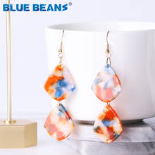 Pendientes colgantes acrílicos de granos azules para mujer, aretes largos bohemios, estilo minimalista, kpop 2024 - compra barato