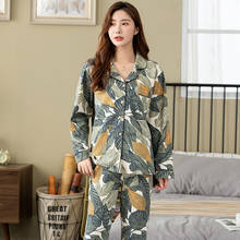 M-4XL Women's Pajamas Set New Spring Fall Cotton Pijamas Leaf Pattern Sleepwear Pajamas Women Pijama Feminino Home Clothes 2024 - buy cheap
