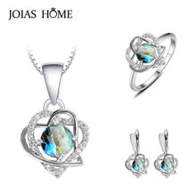 JoiasHome 16colors Gemstone Silver 925 Jewelry Set for Women Wedding Jewelry Trendy Heart shaped Charms Ring Earrings Necklace 2024 - buy cheap