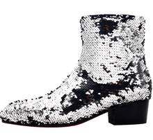 New sequined cloth bling bling men ankle boots pointed toe  lace up fashion mid-calf boots zipper  men's boots 2024 - buy cheap