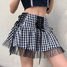 Женские юбки Y2K, шнуровка, сшитая Тюлевая плиссированная мини-юбка в стиле "Лолита", Милая школьная короткая бальная юбка в стиле Харадзюку для девочек 2024 - купить недорого