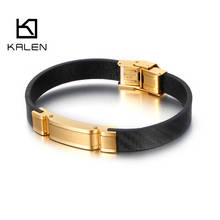 KALEN 22.5cm Moda Genuine Pulseira De Couro Dos Homens de Aço Inoxidável Casual Envoltório Pulseira Acessórios de Jóias 2024 - compre barato