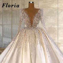 Beading Wedding Dresses African Satin Crystal Long Sleeve Bride Dresses 2021 Dubai Arabic Bridal Gowns Islamic Vestido De Noiva 2024 - buy cheap