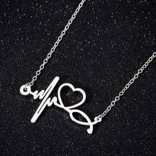 Oly2u Dainty Romantic Medical Heart Stethoscope & Heartbeat Steel Necklaces Pendants for Valentines Couple Wedding Gift 2024 - buy cheap