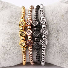 High Quality Stainless Steel Beads CZ Brass Charm Friendship Macrame Bracelet Men Women 2024 - buy cheap