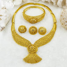Liffly свадебные дубайские Золотые Ювелирные наборы для женщин ожерелье серьги с кристаллами африканские бусины комплект ювелирных изделий Оптовая продажа дизайн 2024 - купить недорого