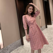 2019 verano desgaste nuevo estilo coreano-estilo dulce vestido color melocotón falda de Hada de longitud media 2024 - compra barato
