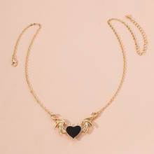2021 Ins Gold Chain Black Enamel Heart Angel Wings Minimalism Pendant Choker Necklaces Trendy Korean Fashion Chic Party Jewelry 2024 - buy cheap