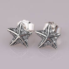 Authentic S925  Women DIY Jewelry Lady Earrings Girl Birthday Gift Tropical Starfish Stud Earrings Clear CZ 2024 - buy cheap