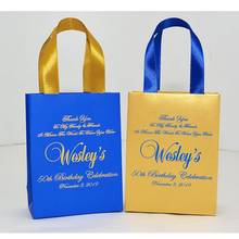 Personalized Royal Blue & Gold Birthday Party Favor Bags for guests with satin ribbon  and your name,  50th Anniversary gift bag 2024 - buy cheap