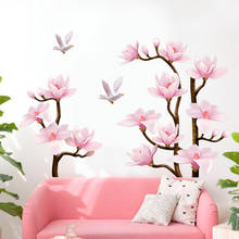Adesivo de parede 3d flor rosa tamanho grande, arte em estilo chinês, decalques de parede, decoração da casa, faça você mesmo, papel de parede de vinil removível 2024 - compre barato