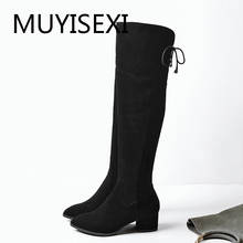 Full Genuine Leather 5cm Square Heels Over the Knee Boots Black Long Warm Women Winter Shoes Lace-Up in Behind LDI16 MUYISEXI 2024 - buy cheap