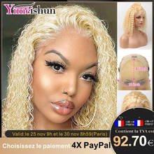Yimeishun-peluca rizada de cabello humano, postizo de encaje Frontal 13x4 brasileño, color rubio, Bob 2024 - compra barato