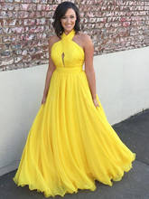 Amarelo plus size vestidos longos de chiffon, de noite, plissado, comprimento até o chão, sexy, sem costas, vestido de baile, vestidos formais linha 2024 - compre barato