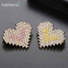 LUOTEEMI Brand Sweet Big Heart Brooches Pin for Woman Full Pink Yellow Cubic Zirconia Christmas Gifts for Girl Top Quality 2024 - buy cheap