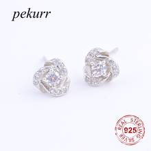Pekurr 925 Sterling Silver Cubic Zircon Bead Rose Flower Stud Earring For Women Plant Jewelry Girl Kids Party Brincos Gift 2024 - buy cheap