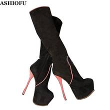 Ashiofu botas femininas artesanais de salto alto, plataforma sexy, bota aberta até o joelho para festa no inverno 2020 2024 - compre barato