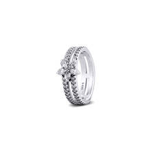 Anéis de prata esterlina para mulheres, 925 genuíno, brilhante, floco de nece, anel duplo de noivado, joia statement, presente de festa 2024 - compre barato