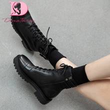 DoraTasia Brand New Girls Split Leather Ankle Boots Cross Tied Buckle Chunky Heels Boots Women Party Office Woman shoes 2024 - buy cheap