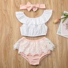 Newborn Baby Girl Ruffle Top Shirt Lace Pants Shorts Headband Outfits Summer Baby Girls Clothes Set Sunsuits 2024 - buy cheap