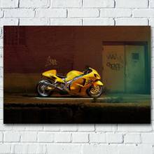 Pintura de tela motocicleta suzuki hayabusa superbike imagem de bicicleta amarela posteres de arte de parede e impressões para decoração de casa e sala de estar 2024 - compre barato