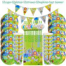 49pcs Safari Party Tableware Set Birthday Party Decoration Kids panda dinosaur theme party Animal Jungle Party Decor Supplies 2024 - buy cheap