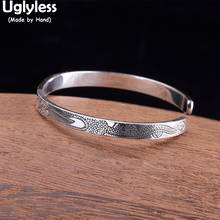 Uglyless-brazaletes abiertos de plata tailandesa para mujer, de 5MM de ancho, hechos a mano, de dragón, animales de plata 925 auténtica, tótem étnico, joyería Retro 2024 - compra barato