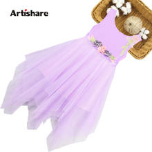Vestido de princesa infantil feminino, vestidos de malha para meninas com apliques florais, vestido de verão, fantasia para meninas 6 8 10 12 14 2024 - compre barato