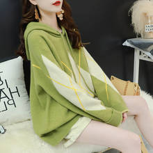H9574 camisola de malha com capuz, pulôver solto feminino coreano, para outono e inverno, de alta qualidade casual de estudante 2024 - compre barato