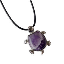 Natural Semi Precious Stones Turtle Pendant Necklace with Leather Chain Women Men Tiger Eye Purple Crystal Stone Mental Necklace 2024 - buy cheap